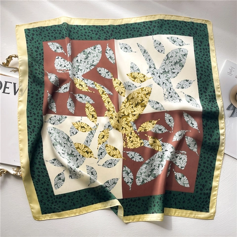 Quadratischer Schal Polyester Satinnimitat Halstuch Blatt Vogel Print Und Leopardenrand Für Damen Vintage Leichter Shawl