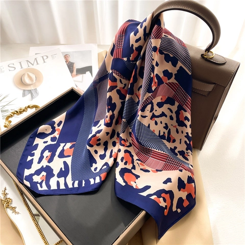 Leopard Print Square Scarf Satin Like Satin Head Wrap Geometric Letter Pattern Fashion Neck Kerchief For Women