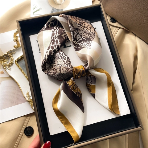 Square Scarf Imitation Satin Leopard Print Floral Jungle Animal Pattern Striped Retro Elegant Head Neck Wrap For Women