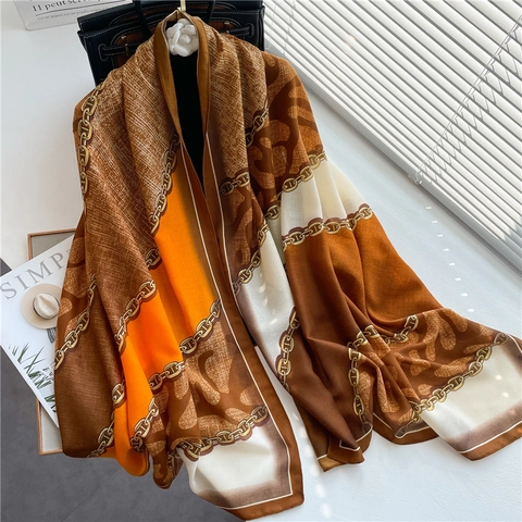 Women Long Scarf Shawl Viscose Cotton Linen Soft Chain Leopard Print Patchwork Elegant Sun Protection Lightweight Pashmina