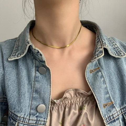 Minimalistische Roestvrijstalen Slangenketting Platte Visgraatketting Verstelbaar Dames Goud Zilverkleurig
