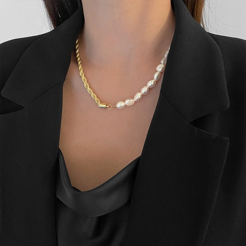 Collana E Bracciale Di Perle D'acqua Dolce Barocche Gioielli Asimmetrici Catena Di Corda Torta Placcata Oro Vintage Elegante Per Donna