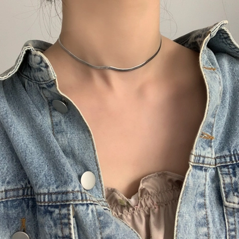 Double Layered Flat Herringbone Snake Chain Necklace Stainless Steel Vacuum Plated Minimalist Vintage Trendy Women Accessory