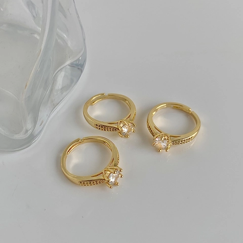 Funkelnder Runder Zirkonia Ring Kupfer Verstellbarer Offener Ring Zirkonia Fingerschmuck Elegante Mode Für Damen Einfach Retro
