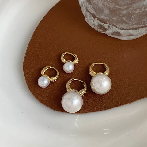 Orecchini A Cerchio Con Perla Artificial Di Conchiglia Rame Placcato Oro Reale Geometrici Minimalisti Gioielli Eleganti Per Donna