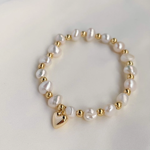 Barock Süßwasserperlen Armband Mit Vergoldetem Kupfer Herzanhänger Minimalistischer Eleganter Schmuck Für Damen