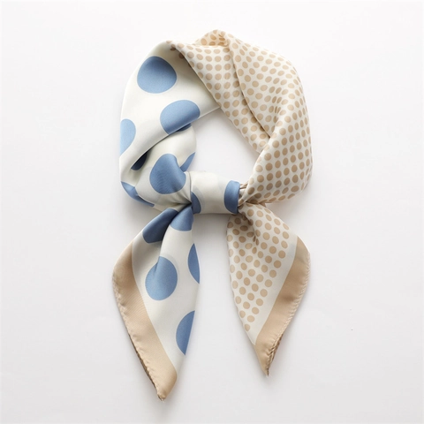 Elegant Polka Dot Floral Square Scarf Satin Satin Like Headband Neck Wrap For Women French Vintage Professional Accessory