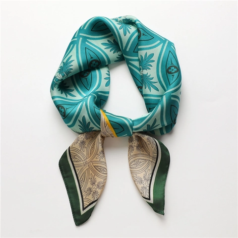Foulard Quadrato Retro Donna Raso Sintetica Satin Stampa Floreale Geometrica Sciarpa Testa Elegante Accessorio Moda