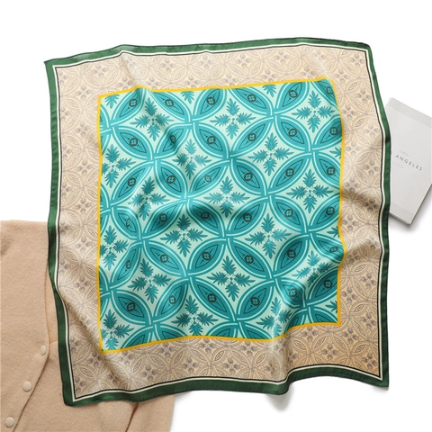 Foulard Quadrato Retro Donna Raso Sintetica Satin Stampa Floreale Geometrica Sciarpa Testa Elegante Accessorio Moda