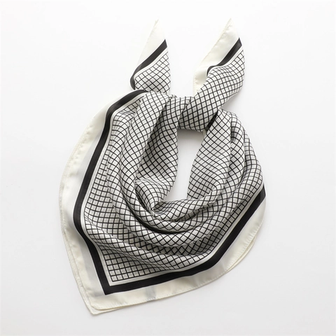 Square Scarf Simulated Satin Satin Polyester Grid Pattern Elegant Hair Bandana Neck Wrap Fashion For Women