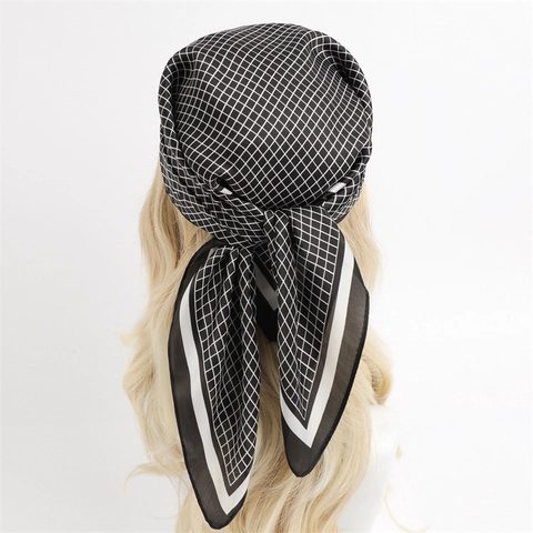 Square Scarf Simulated Satin Satin Polyester Grid Pattern Elegant Hair Bandana Neck Wrap Fashion For Women