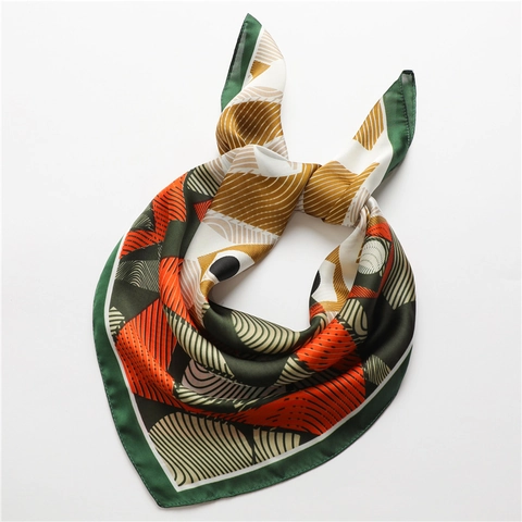 Bandana Con Stampa Geometrica Foulard Quadrato In Satin Setoso Motivo Astratto Accessori Di Moda Per Donna Vintage
