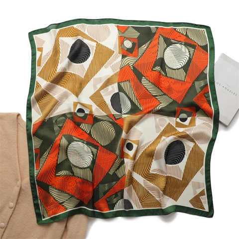 Bandana Con Stampa Geometrica Foulard Quadrato In Satin Setoso Motivo Astratto Accessori Di Moda Per Donna Vintage