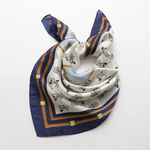 Elegant Satin Square Scarf Horse Carriage Print French Style Head Scarf Silky Neck Wrap For Women Fashion Accessory