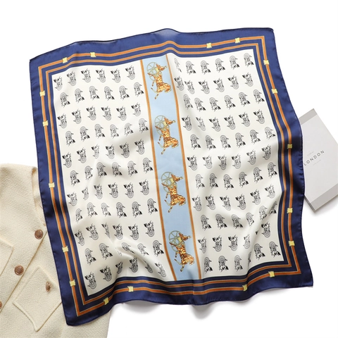 Elegant Satin Square Scarf Horse Carriage Print French Style Head Scarf Silky Neck Wrap For Women Fashion Accessory