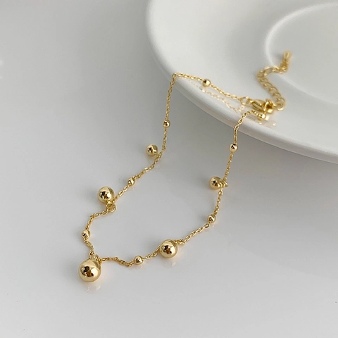 Goldbeschichtetes Kupfer Fußkettchen Für Damen Minimalistisch Kleiner Kugelanhänger Zierliche Perlenkette Fußschmuck Koreanischer Stil