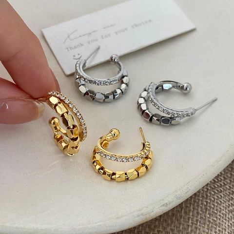 Orecchini A Cerchio A C Stratificati Rame Placcato Oro Perle Geometriche Zircone Gioielli Minimalisti Donna