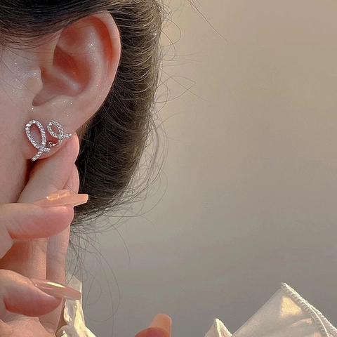 Elegant Curved Line Stud Earrings For Women Copper Zircon Inlaid Minimalist Jewelry With 925 Sterling Silver Earring Post