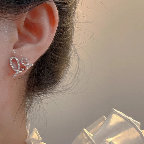 Elegant Curved Line Stud Earrings For Women Copper Zircon Inlaid Minimalist Jewelry With 925 Sterling Silver Earring Post