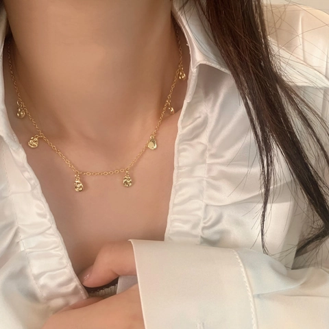 Collana Con Pendente Chicco Di Caffè A Trama Irregolare In Rame Placcato Oro Stile Francese Minimalista Catena Clavicola