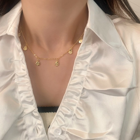 Collana Con Pendente Chicco Di Caffè A Trama Irregolare In Rame Placcato Oro Stile Francese Minimalista Catena Clavicola