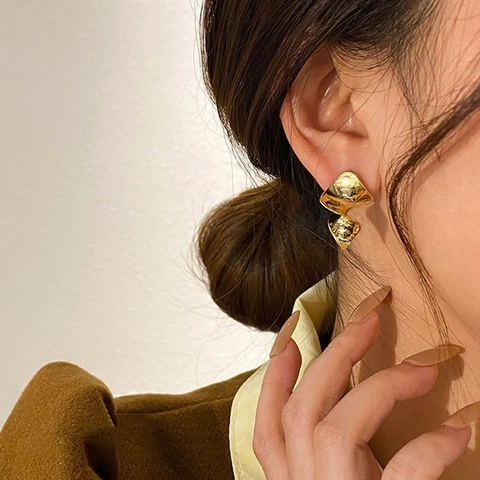 Sculptural Twist Stud Earrings With 925 Sterling Silver Earring Post Irregular Geometric Minimalist Mirror Finish For Women