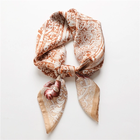 Vintage Floral Print Square Scarf Satin Like Satin Neck Kerchief Retro French Baroque Style Head Wrap For Women