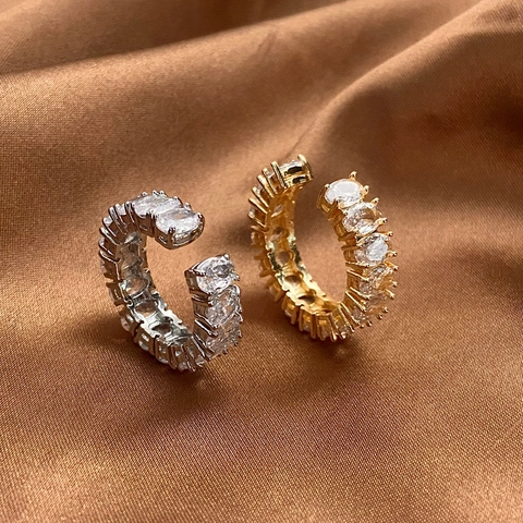 Open Adjustable Ring Copper Gold Silver Plated Oval Cubic Zirconia Sparkly Elegant Jewelry For Women