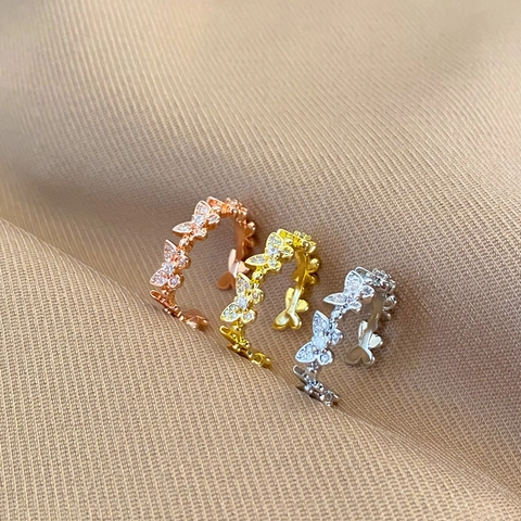 Butterfly Adjustable Ring Copper Zircon Inlaid Niche Design Fashionable Light Luxury Jewelry For Women