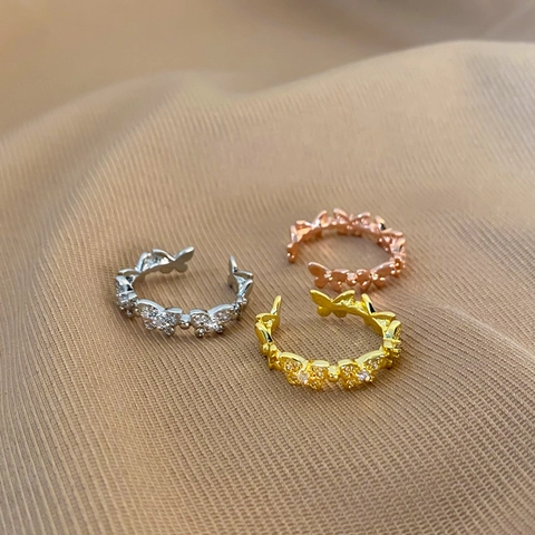 Butterfly Adjustable Ring Copper Zircon Inlaid Niche Design Fashionable Light Luxury Jewelry For Women