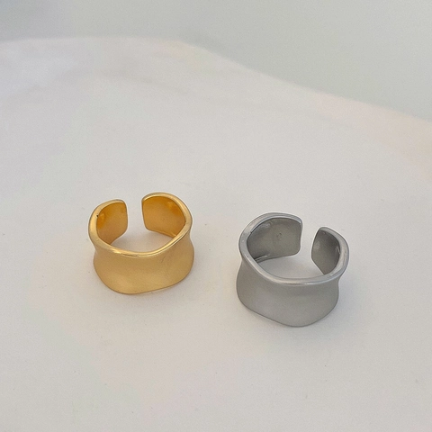 Wide Band Ring Copper Gold Plated Matte Texture Irregular Wave Edge Open Adjustable Minimalist Jewelry For Women