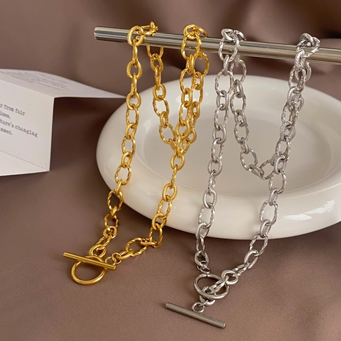 Ins Style Edelstahl Grobe Kette Halskette Mit Knebelverschluss PVD Gold Plattiert Hip Hop Fashion Schmuck Für Damen