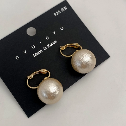 Vintage French Style Gold Plated Copper Drop Earrings With Textured Cotton Artificial Pearl And 925 Sterling Silver Earring Post