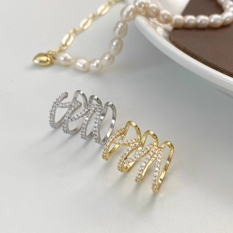 Multi Layer Oormanchet Zonder Piercing Koper Zirkoon Glanzende Golf Clip Oorbellen Elegante Mode-Sieraden Voor Dames