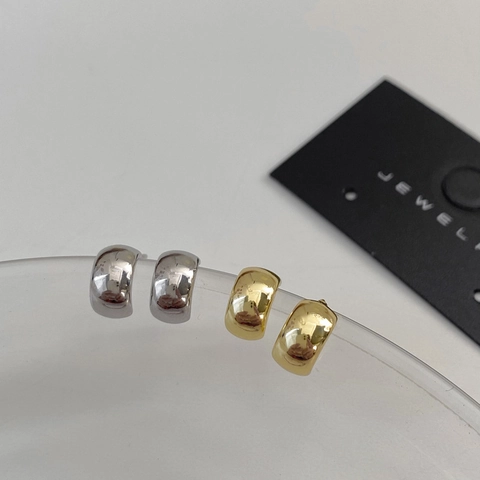 Orecchini A Lobo Geometrici Minimalisti Da Donna Rame Placcato Oro Vero Lucidato A Specchio Retro Forma C Gioielli