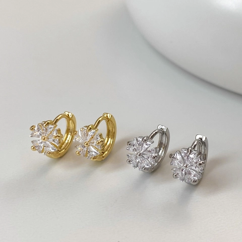Blumen Creolen Kupfer Und Zirkon Glänzend Klein Minimalistisches Design Für Frauen Eleganter Schmuck Mit Ohrringpfosten