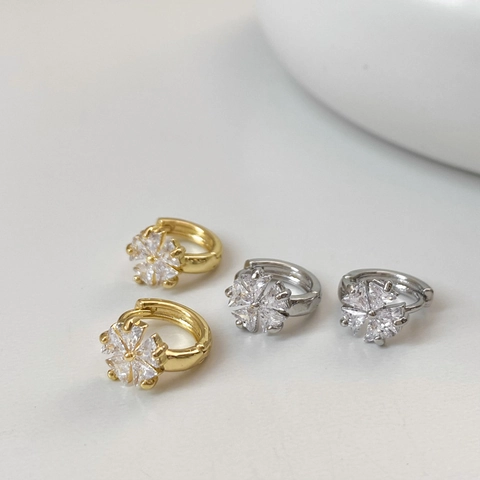 Blumen Creolen Kupfer Und Zirkon Glänzend Klein Minimalistisches Design Für Frauen Eleganter Schmuck Mit Ohrringpfosten