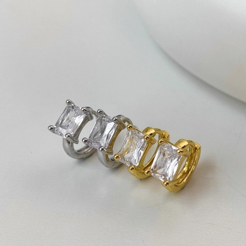Boucles D'oreilles Créoles En Zircon Rectangle Cuivre Plaqué Or Argent Géométrique Minimaliste Bijoux Élégants Femmes