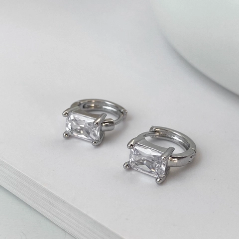 Boucles D'oreilles Créoles En Zircon Rectangle Cuivre Plaqué Or Argent Géométrique Minimaliste Bijoux Élégants Femmes