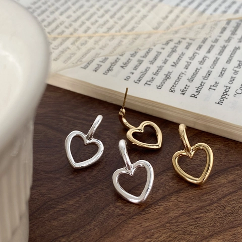 Hollow Heart Shaped Dangle Earrings Copper Gold Plated Minimalist Korean Style Elegant Jewelry For Women