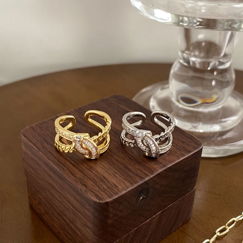 Knotted Chain Ring Copper With Zircon Niche Design Luxury Fashion Adjustable For Women