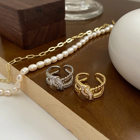 Knotted Chain Ring Copper With Zircon Niche Design Luxury Fashion Adjustable For Women