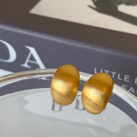 Geometric Brushed Matte Bean Curved Stud Earrings Copper Plated Gold With 925 Sterling Silver Earring Post For Women