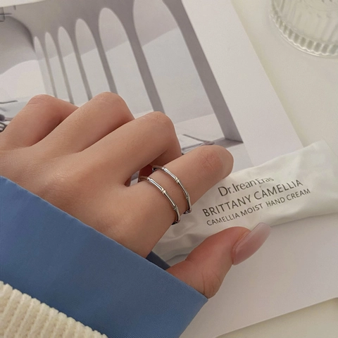 Anillo Ajustable De Capas Con Textura De Bambú Cobre Chapado En Oro Joyas Minimalistas Para Mujeres