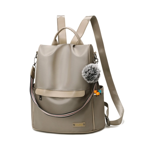 Women Oxford Cloth Backpack Anti-theft Travel Bag Spacious Korean Fashion Shoulder Bag With Plush Ball Charm