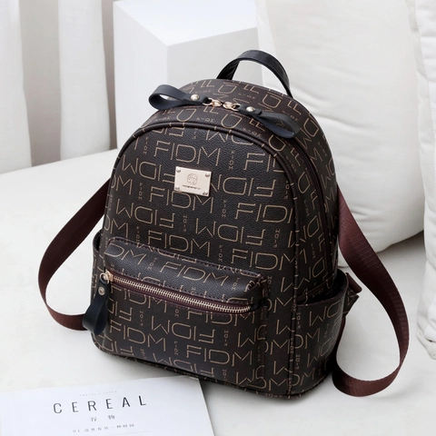 Mochila De Moda Para Mujer Cuero PU Estampado De Letras Gran Capacidad Bolso De Viaje Retro