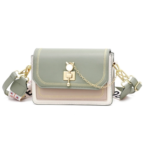 Bolso Bandolera Mujer Cuero PU Pequeño Cuadrado Bloque De Color Cierre Gato Metal Cadena Decoración