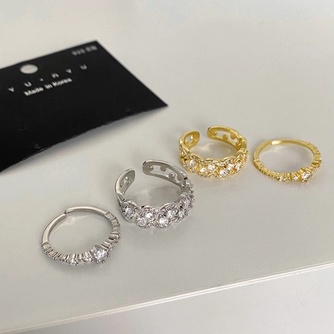 Anello Aperto Regolabile Scintillante Rame Zirconia Strass Completo Gioielli Eleganti Stile Ins Per Donne