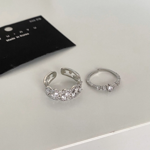 Anello Aperto Regolabile Scintillante Rame Zirconia Strass Completo Gioielli Eleganti Stile Ins Per Donne