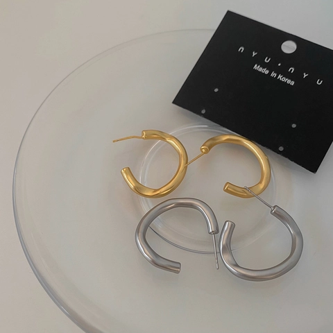 Unregelmäßige C-Form Matte Creolen Mit 925 Sterling Silber Ohrstecker Vergoldetes Kupfer Geometrisch Für Damen